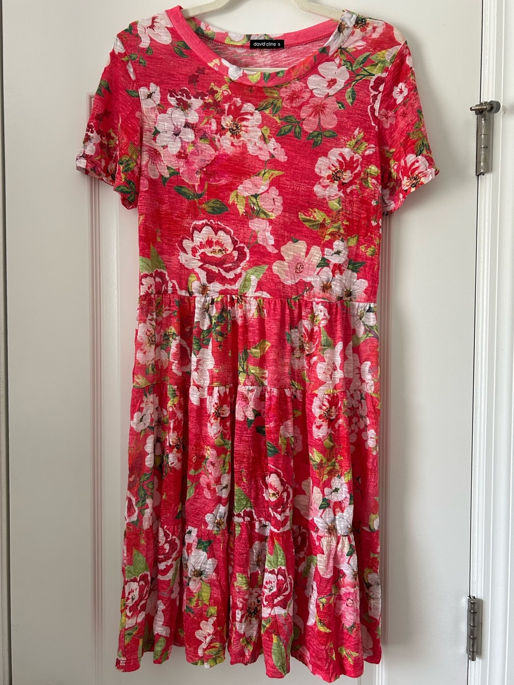 David Cline Crushed Rose Tiered Babydoll Dress Floral Short Sleeve